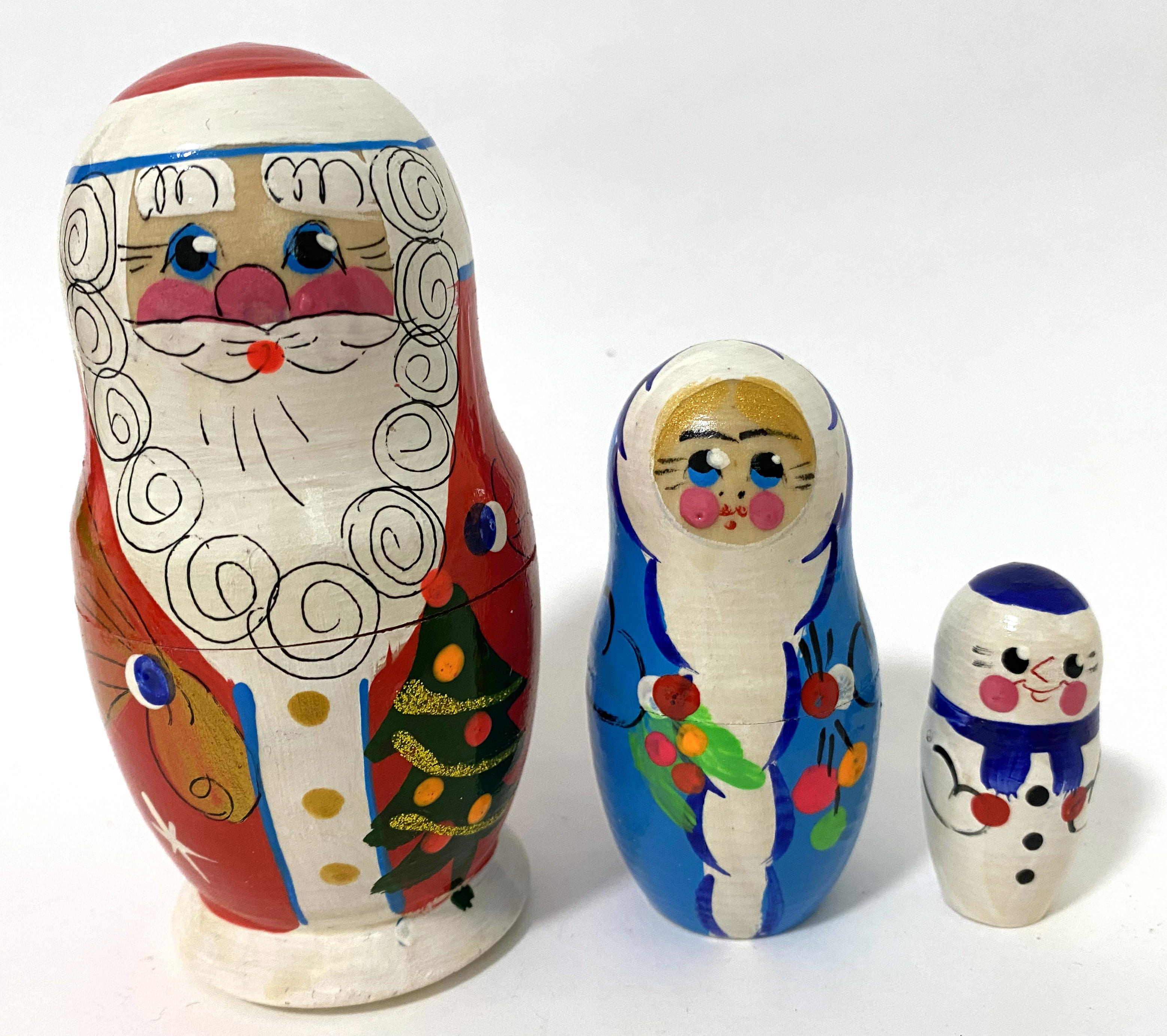 Russian Christmas Matryoshka – Father Christmas, Snegurochka & Snowman – 3 Nested Set
